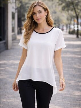 Express Sheer High Low Top White Minimalist Blouse M